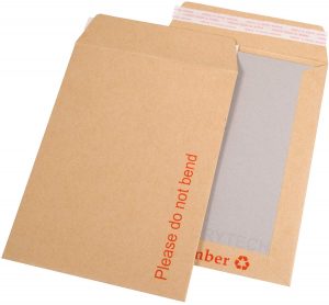 two large a4 hard back envelopes each reading 'please do not bend'.