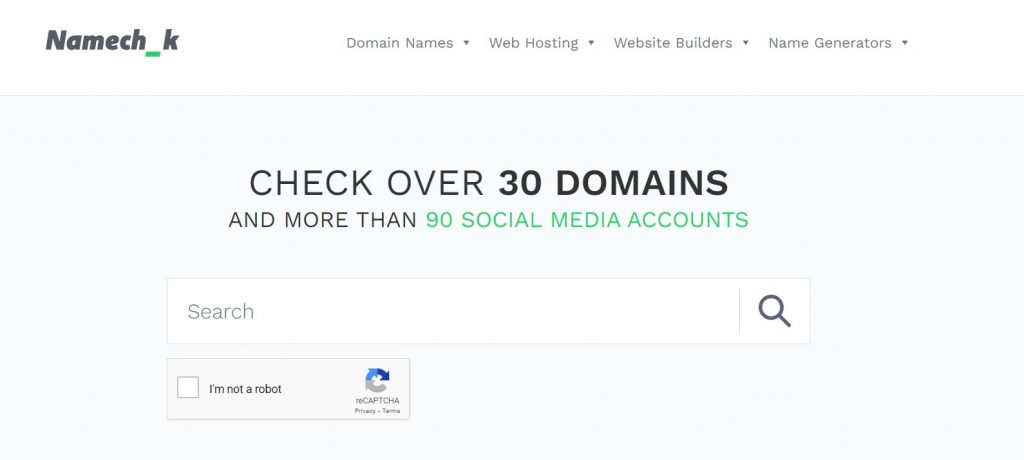 a screenshot of the namechk website, showing their domain name generator.