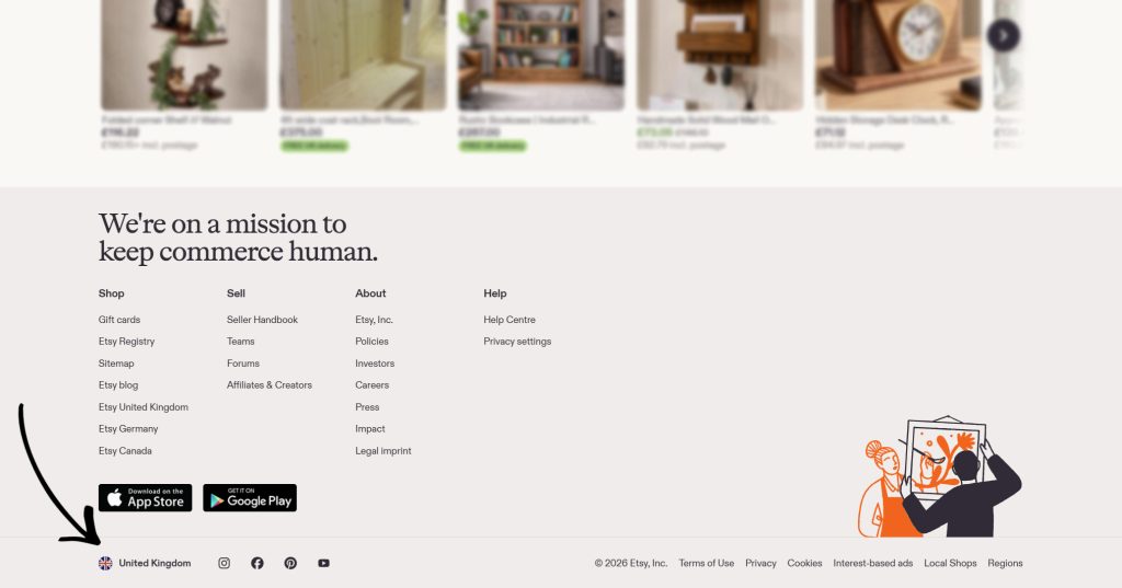 a screenshot of the Etsy.com website showing the steps on how to change the currency that is given on the website.